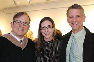 Left to right: Drew McDowell of Career and Transfer Services, Scout, and VP of Student AffairsMichael Luciani