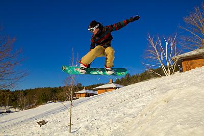 Snowboarding to lower campus