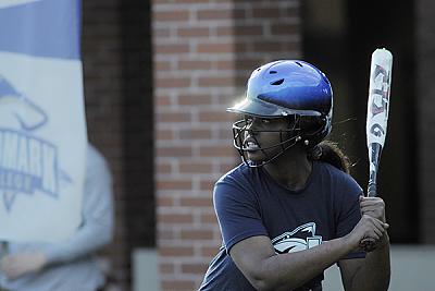 Landmark College softball player at bat